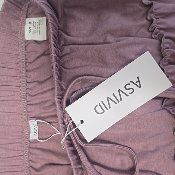 ASVIVID Tiered Ruffle Wide Leg Boho Palazzo Ruffle Trim Lounge Pants Mauve Sz.M - Picture 10 of 13